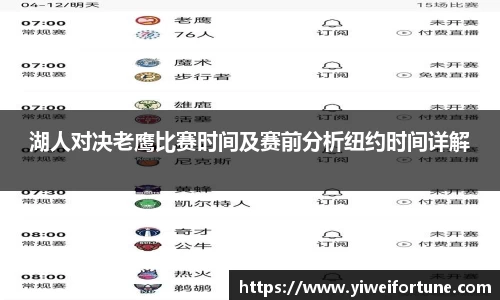 湖人对决老鹰比赛时间及赛前分析纽约时间详解